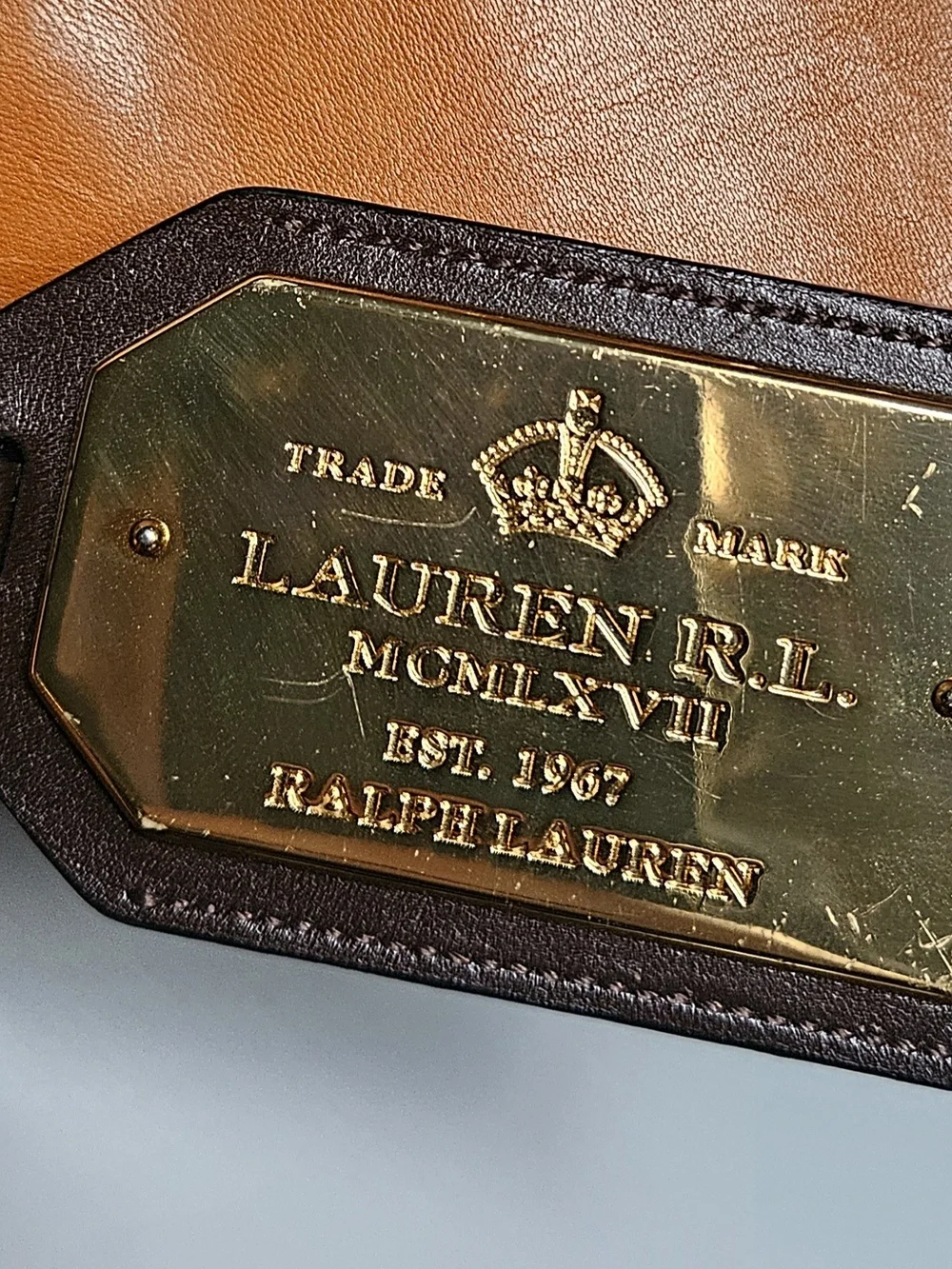 Lauren Ralph Lauren Orange Leather Saddle Bag with Gold Hardware - Picture 4 of 6